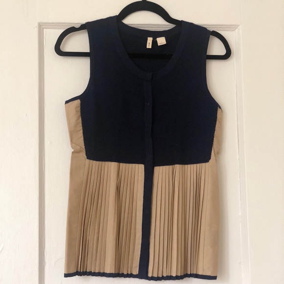 Anthropologie Navy Blue Knit Pleat Top - Picture 1 of 3
